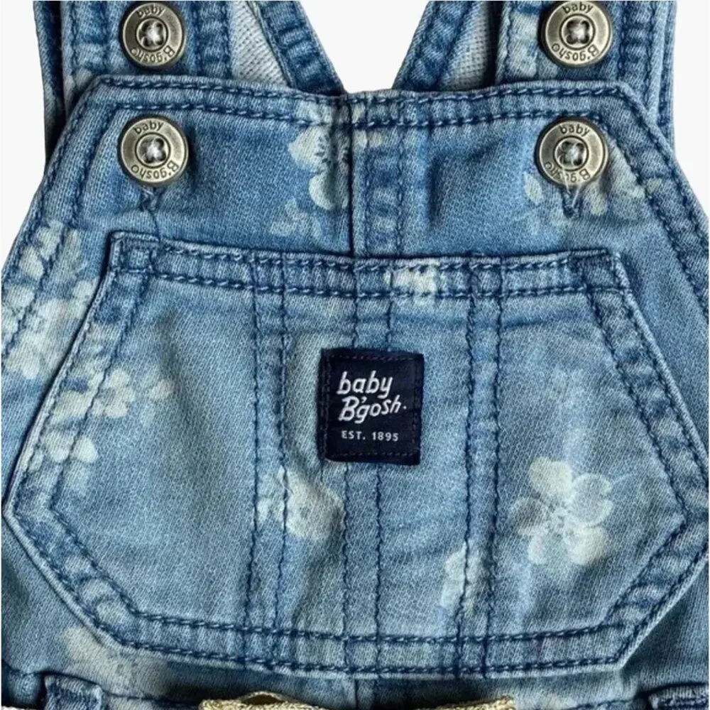 OshKosh B'Gosh Overalls Infant Girls Size 6 Months denim jeans Pants Gold Belt F